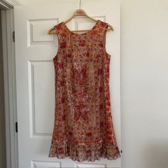 Sundance Floral Glory Dress Sequins Sleeveless Midi Drop Waist Women Large NWT - Picture 2 of 14